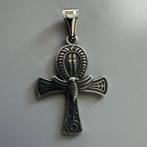 Silver Plated Stainless Steel Egyptian Ankh Cross Pendant 24” Box Chain